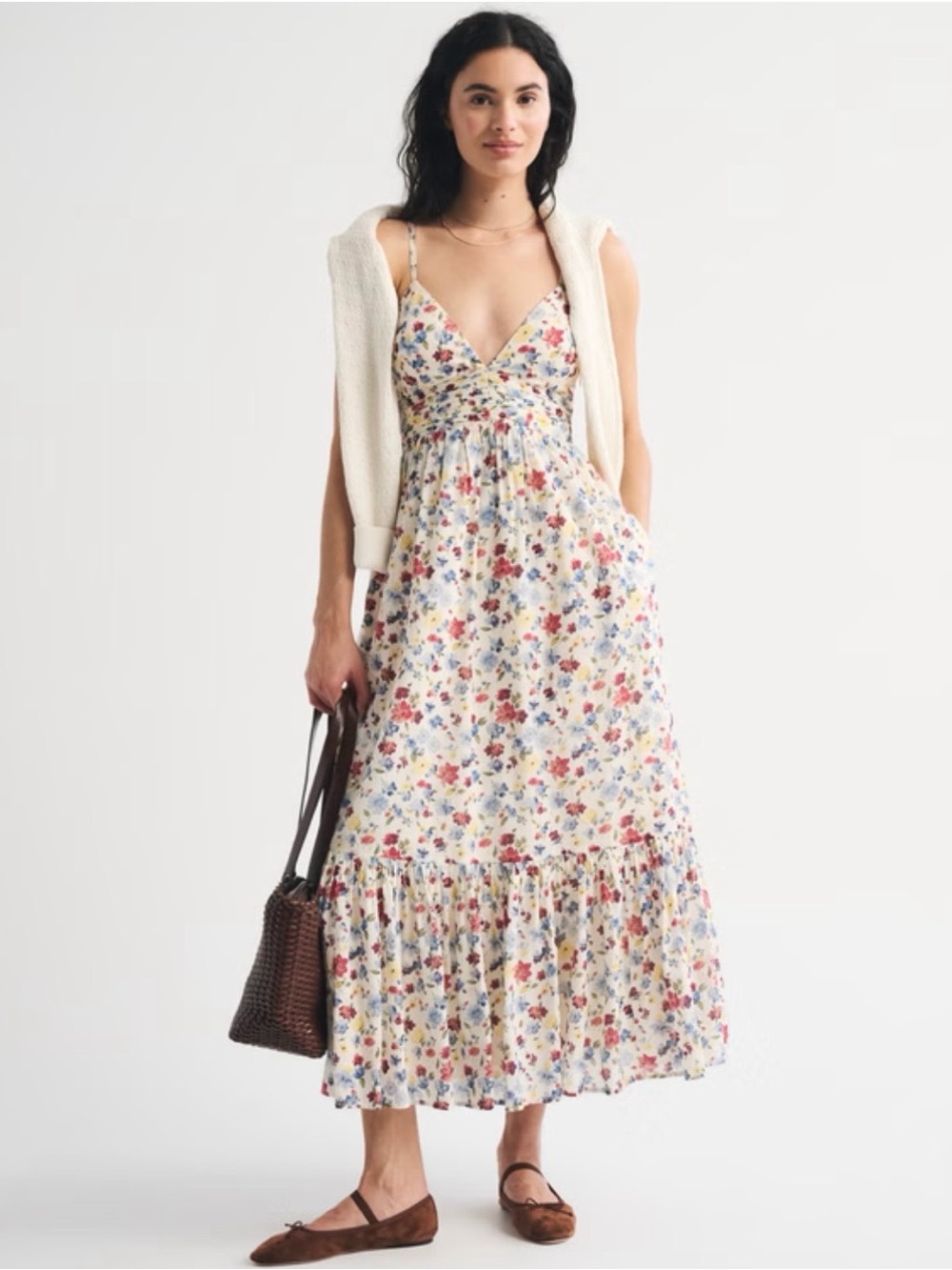NWT Abercrombie Small Petite Bra Free Tie-Back Flowy V-Neck Maxi Dress Cotton